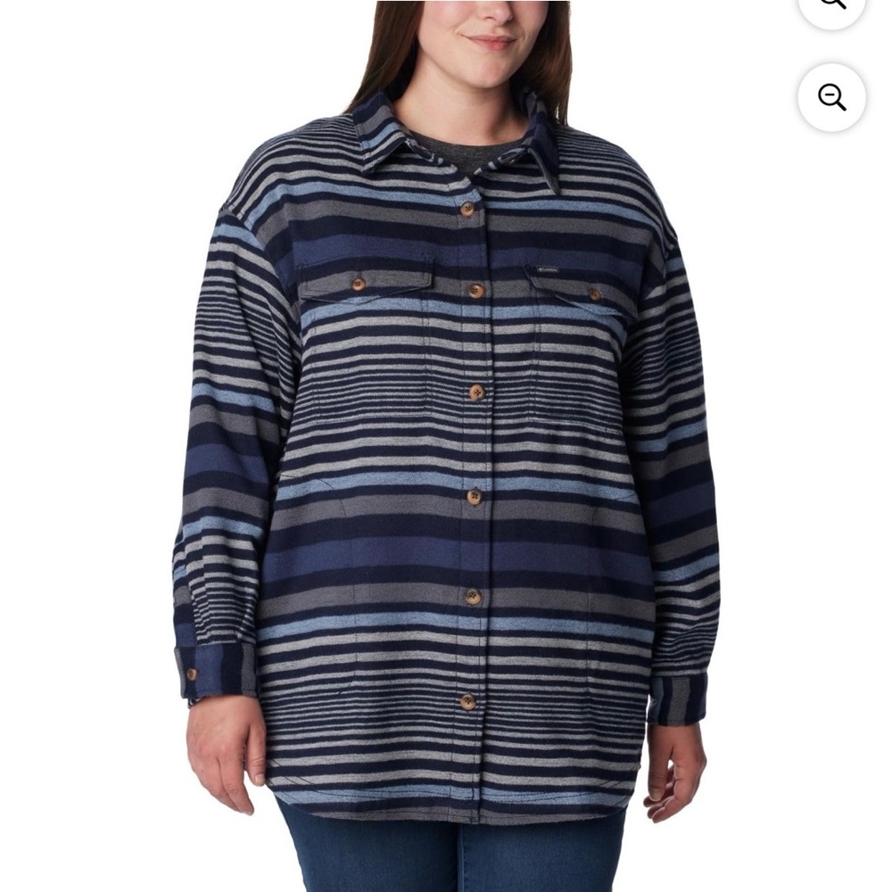 Columbia Striped Navy & Gray Button-Up Shirt Jacket XXL - Picture 10 of 16